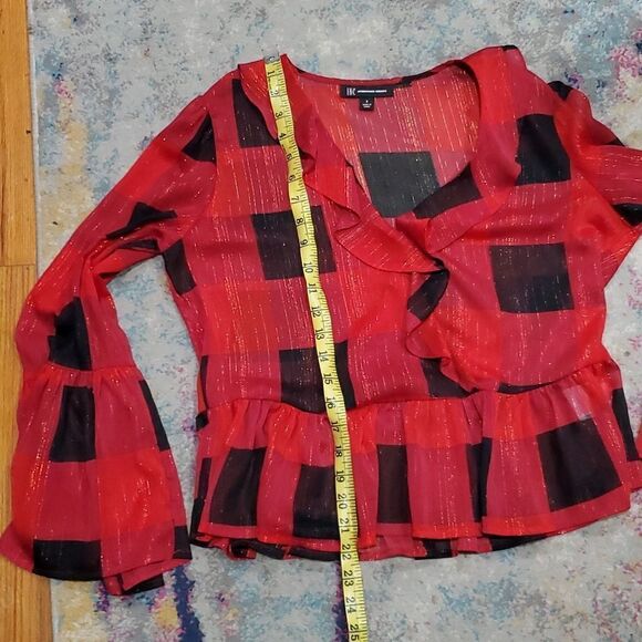 INC Sheer Peplem Blouse w/Gold Metallic & Bell Sleeves with Free Bralette - Picture 7 of 15